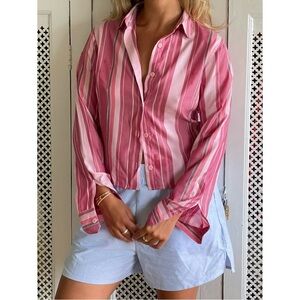Djerf Avenue "Little Shirt" Pink Striped Button Up Shirt sz S